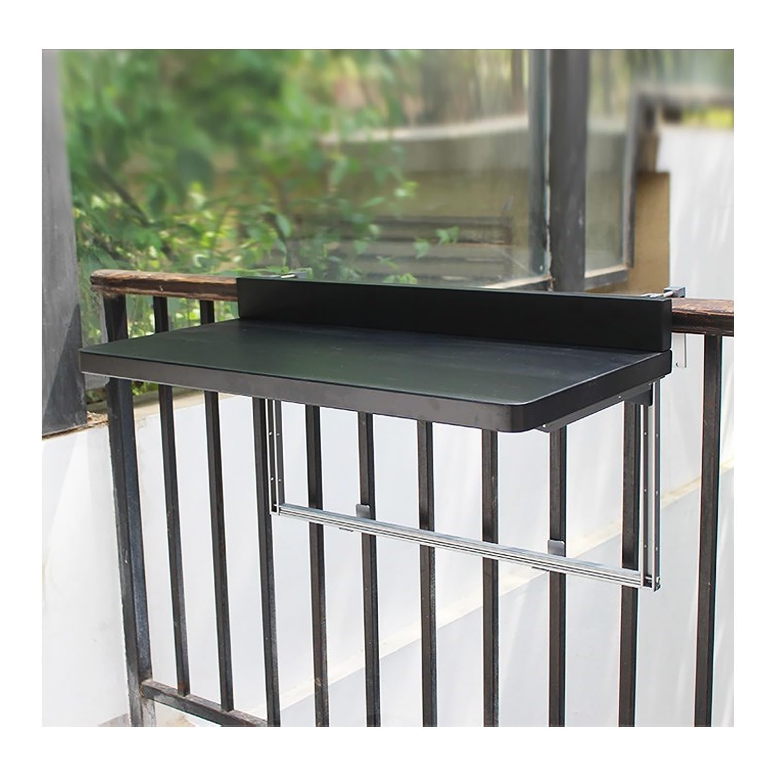 Mesa de barandilla de balcón exterior para desayunos y café al aire libre