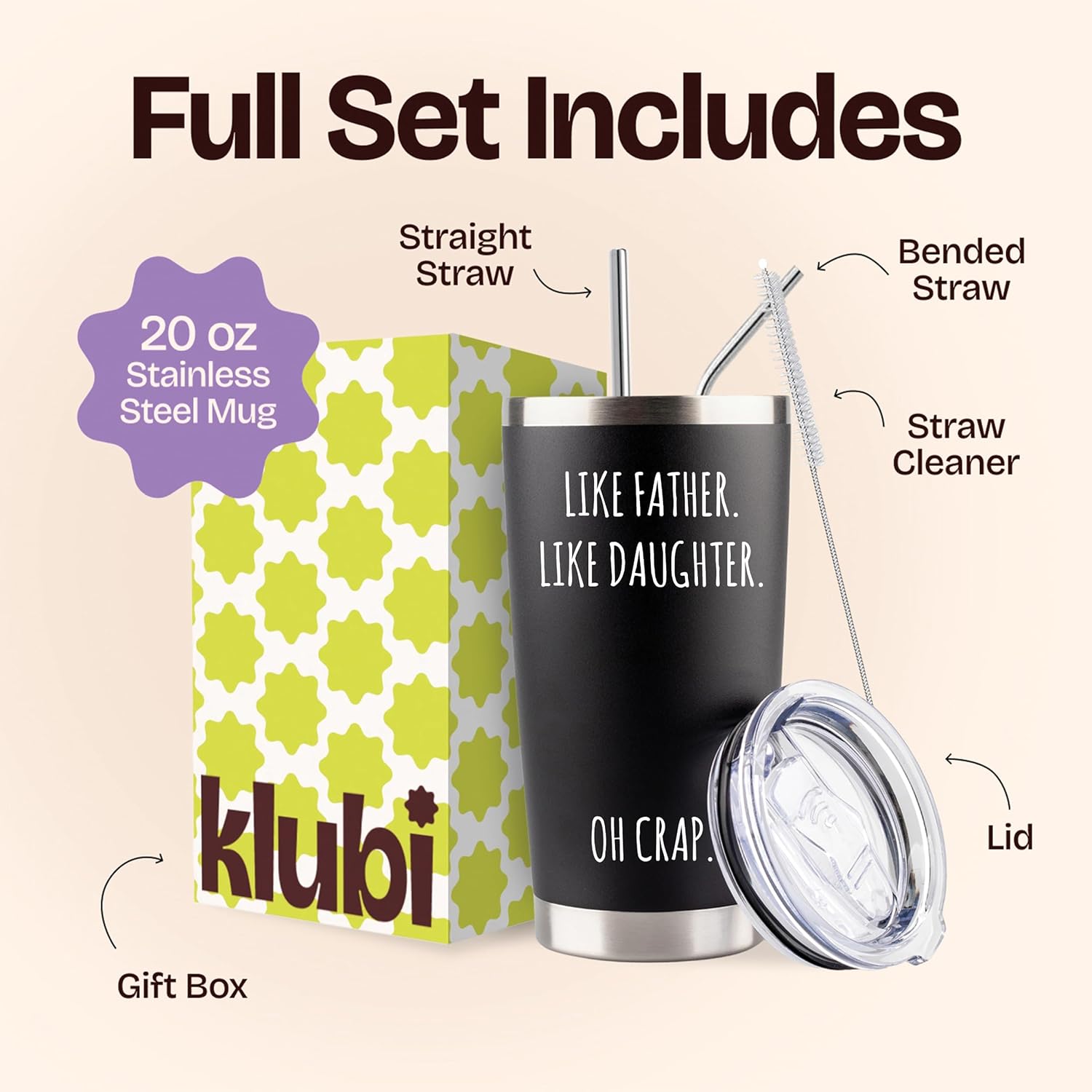 KLUBI Dad Birthday Gifts from Daughter - Like Father Like Daughter Oh Crap Mug Funny Father's Day Gifts 20 Ounce Fathers Tumbler Fathers Day Drinking Cup from Children Girl Dad Travel Mug Gift - Image 3