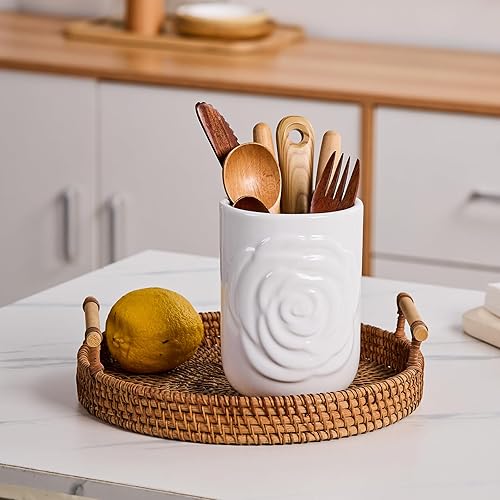 Miniatura 8 de Juego de 2 soportes grandes para utensilios, 7.5 pulgadas + 5.5 pulgadas, recipiente de cerámica para encimera de cocina para espátulas, cucharas y