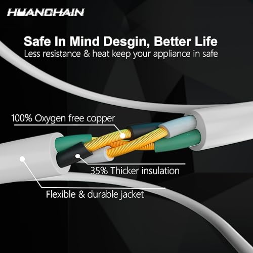 Miniatura 6 de HUANCHAIN Cable de extensión blanco para interiores y exteriores, 8 pies, impermeable, calibre 163, flexible, resistente al frío, cable de extensión