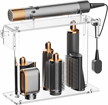 YUNEASELF Storage Holdr Compatible with Dyson Airwrap Styler Accessories: Acrylic 6 Holes Countertop Organizer for Dyson Long Barrel Attachment - Clear Stand for Bathroom Vanity Makeup Table