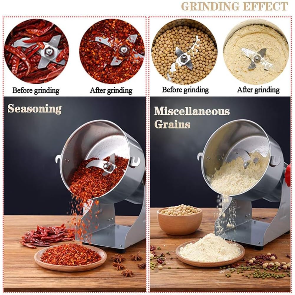 Moulin à grains électrique,800g/1000g/2500g,grains commerciaux,épices,herbes,céréales,café,aliments secs,broyeur,machine de broyage avec protection contre les surcharges et minuterie de 5 minutes(2500