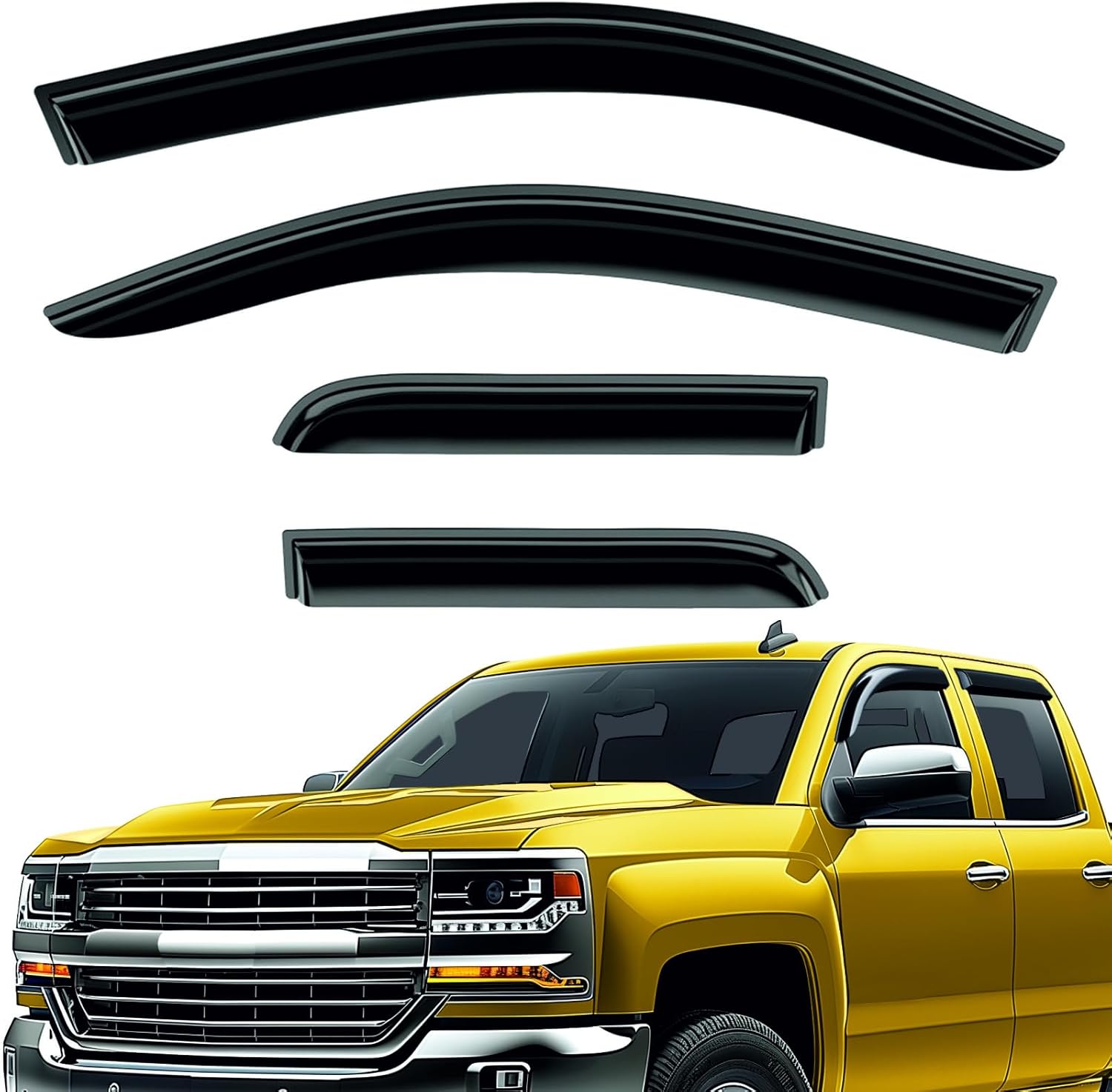 Extra Durable Window Deflectors Tape-On Window Visors Rain Guards Fit for Chevrolet (Chevy) Silverado 1500 2014-2018 Double Cab, Sun Visors, Wind Vent for Shades, Exterior Car Accessories- 4pcs.AG0019