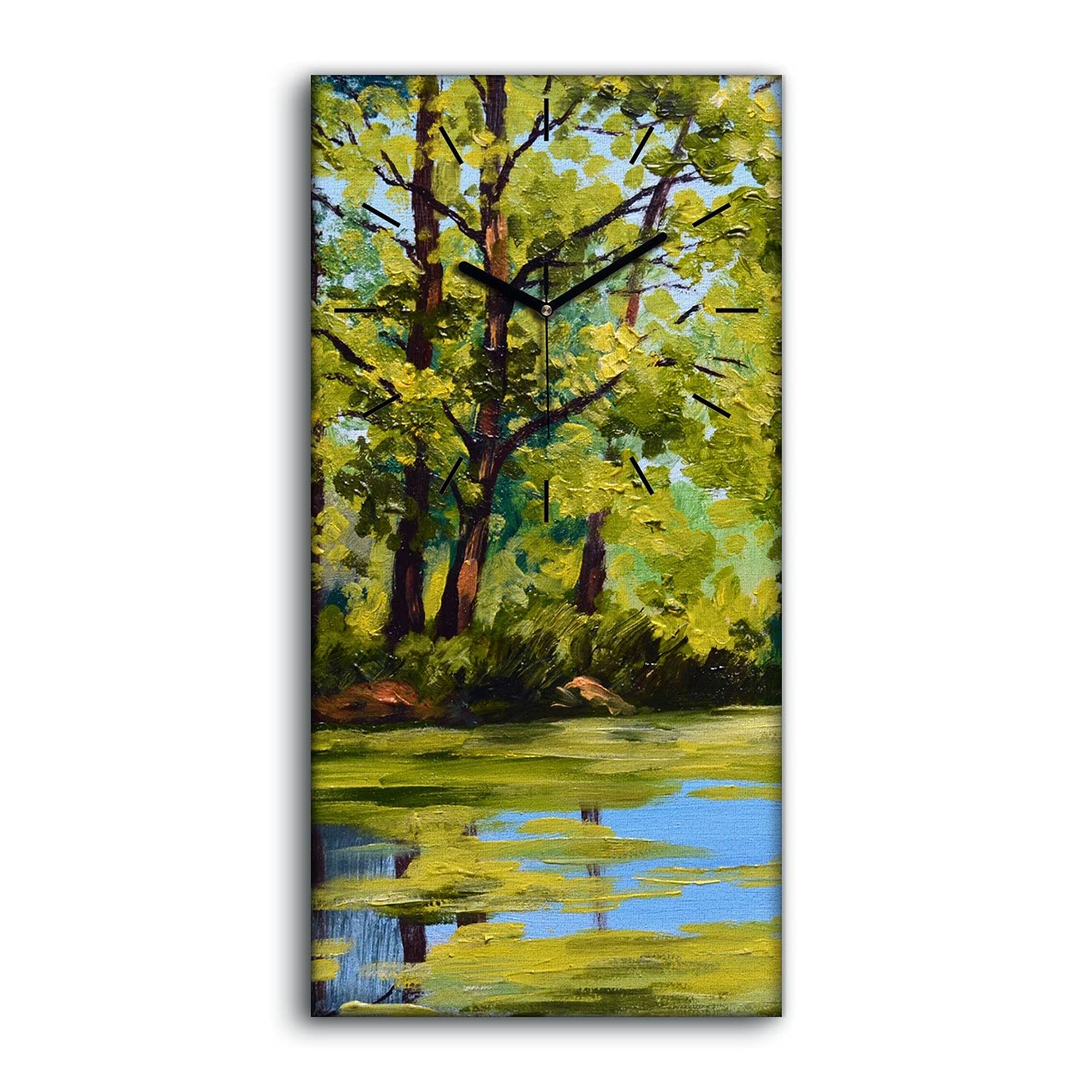 Horloge sur Toile Art Moderne Salon 30x60cm Forêt Automne Silencieuse