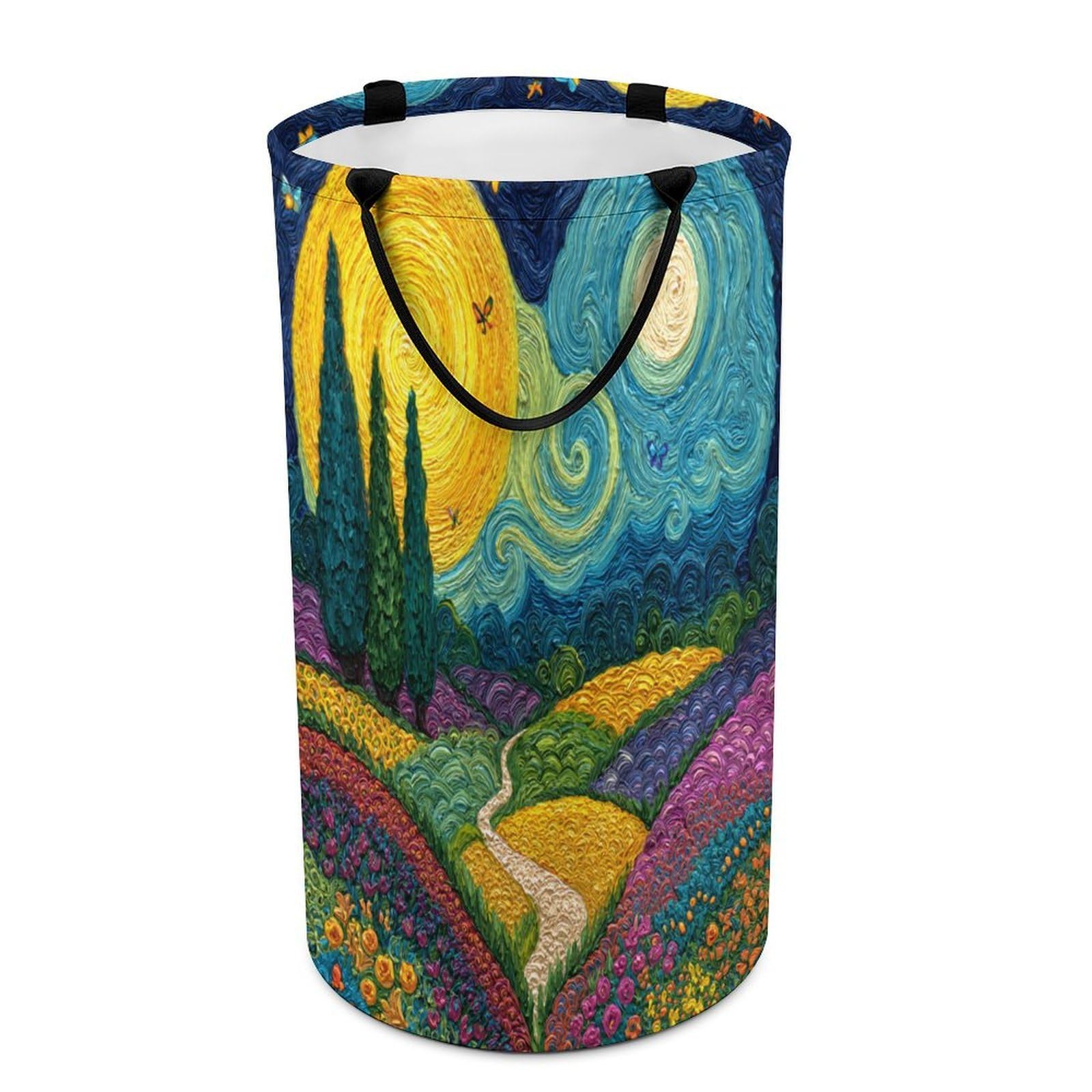 LUYYSKY Fantasy Aesthetic Floral Collapsible Dirty Clothes Basket, Retro Oil Painting Botanical Plants Flowers Heart Pattern Portable Clothes Storage Basket