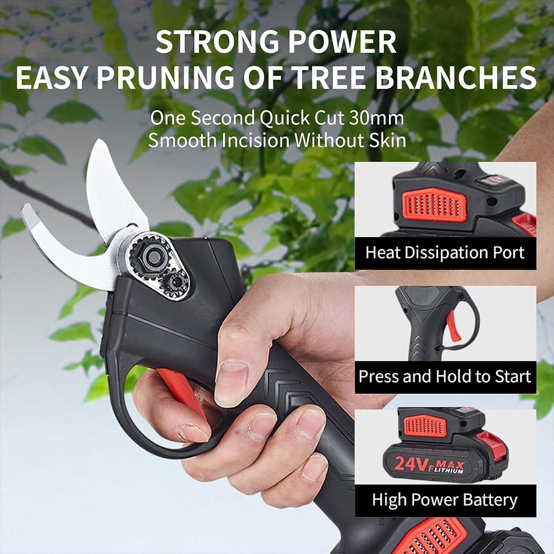 2026 New Power Shears, 1.2" Cutting Diameter Portable Cordless Pruning Shears for Gardening with 2 Pcs 2000mAh Rechargeable Batteries & 1 Replacement Blades Set (Green-1pcs Battery)