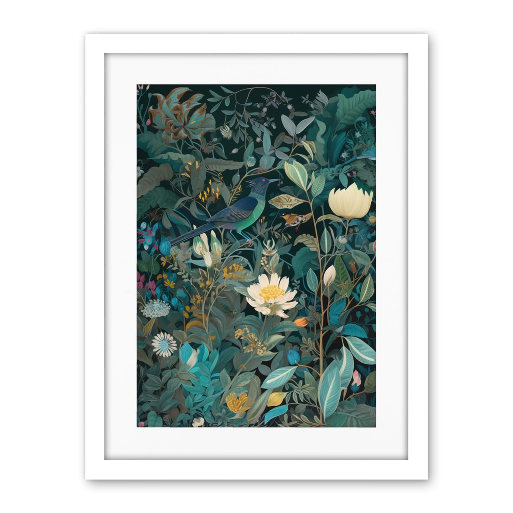 Artery8 Audubon Style Birds in Blooming Wildflower Field Artwork Framed Wall Art Print 18X24 Inch