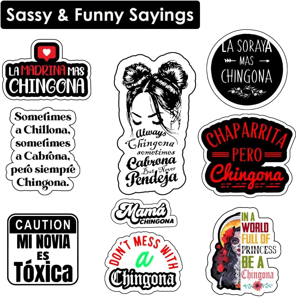Image of Funny Chingona Stickers for Mexican Latina Women, Bold Hispanic Heritage Decals for Water Bottles Laptop Kindle, Vibrant Chicana Power Gift Set, Waterproof Vinyl