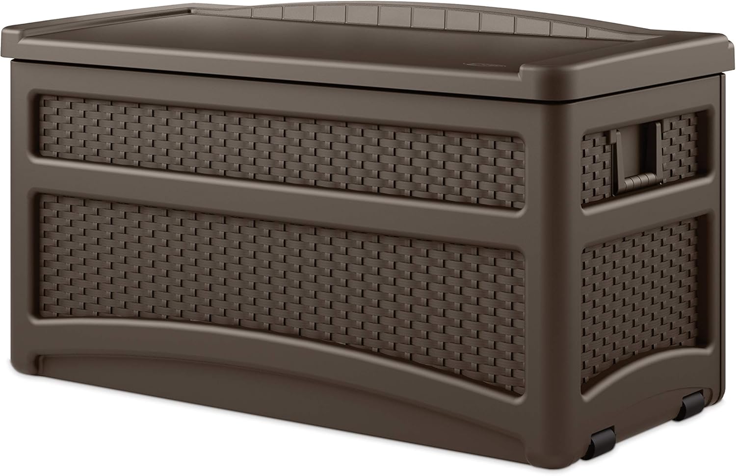Suncast 73 Gallon Resin Wicker Patio Storage Box with Wheels and Seat, Mocha : Garden & Outdoor
