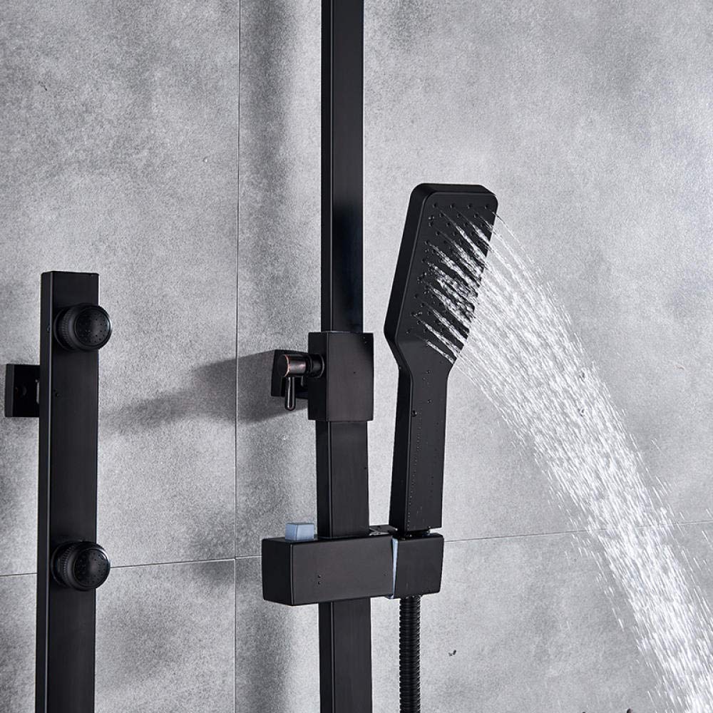 Set di rubinetti per Doccia in Ottone, Miscelatore a 5 Vie con Pulsante di Controllo, getti idromassaggio Spa, Bidet, Set per Vasca, Nero Opaco (Nero Dorato)