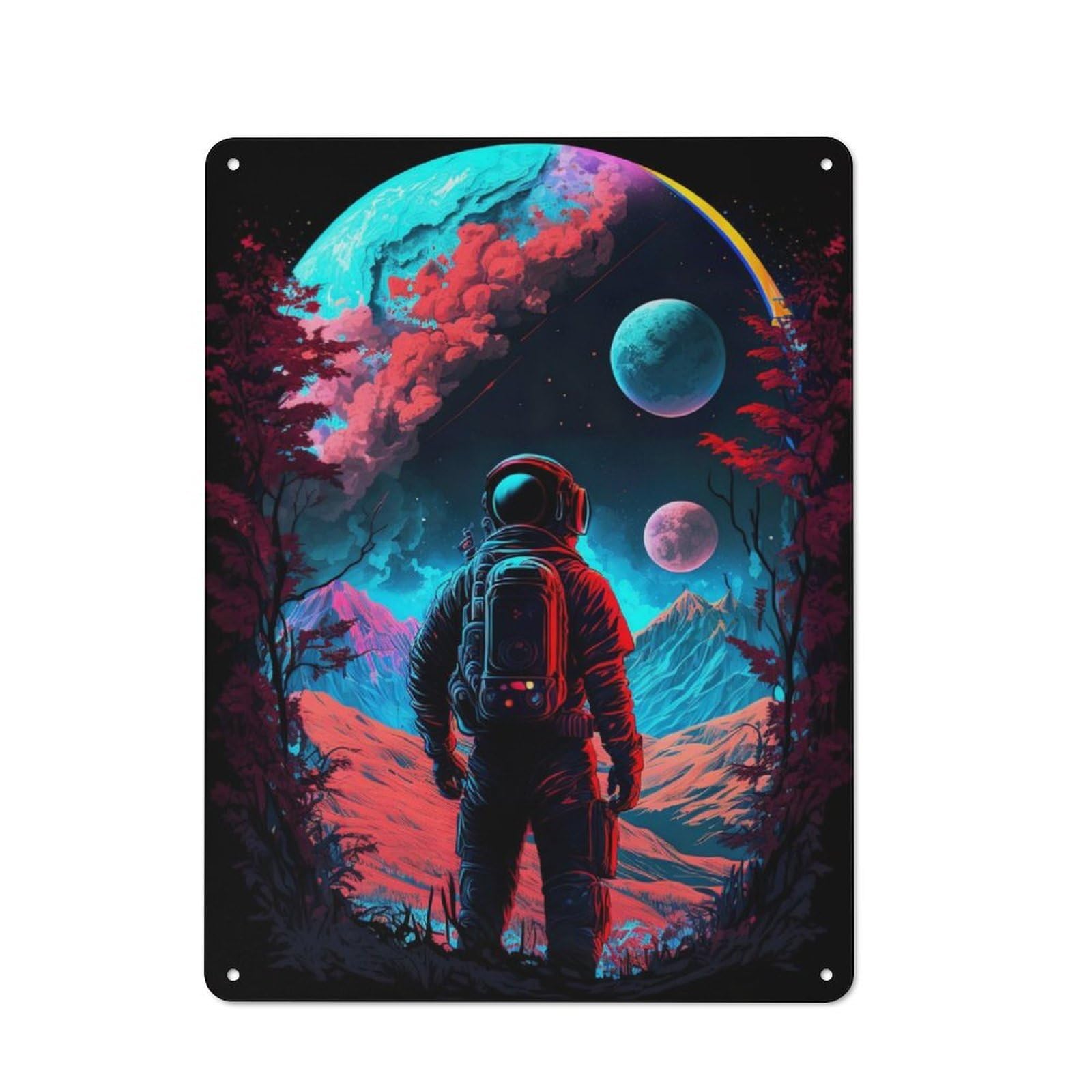 Junmoney Astronaut In Outer Space Retro Metal Sign 40X30cm For Bar Or Restaurant, For Kitchen And Home Bar Decor, For Home Office And Studio Walls