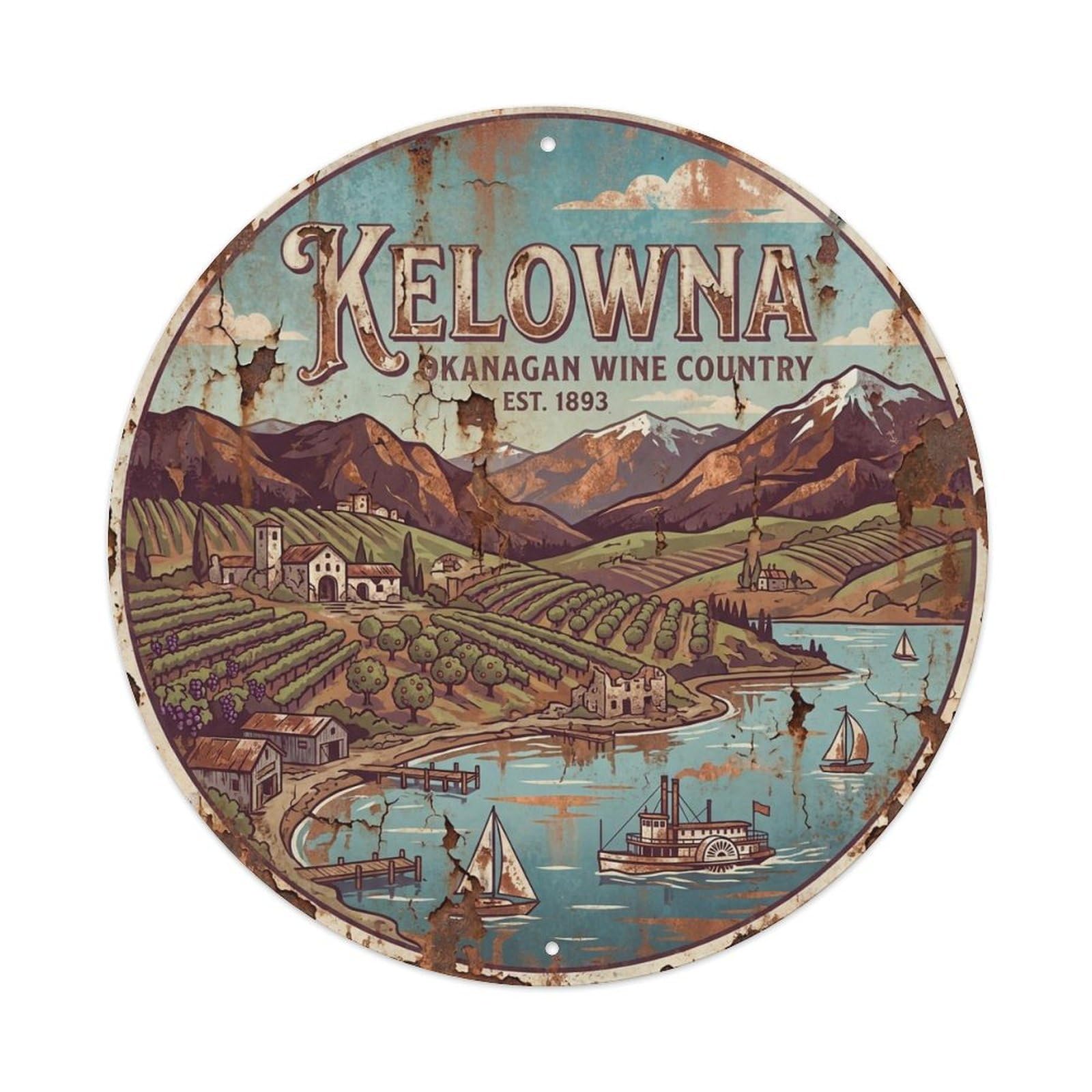 Vintage Canada Travel Kelowna Vintage Metal Tin Sign Plaque Wall Decor for Cafe, Club Bar, Office, Garden Metal Poster 8x8Inch