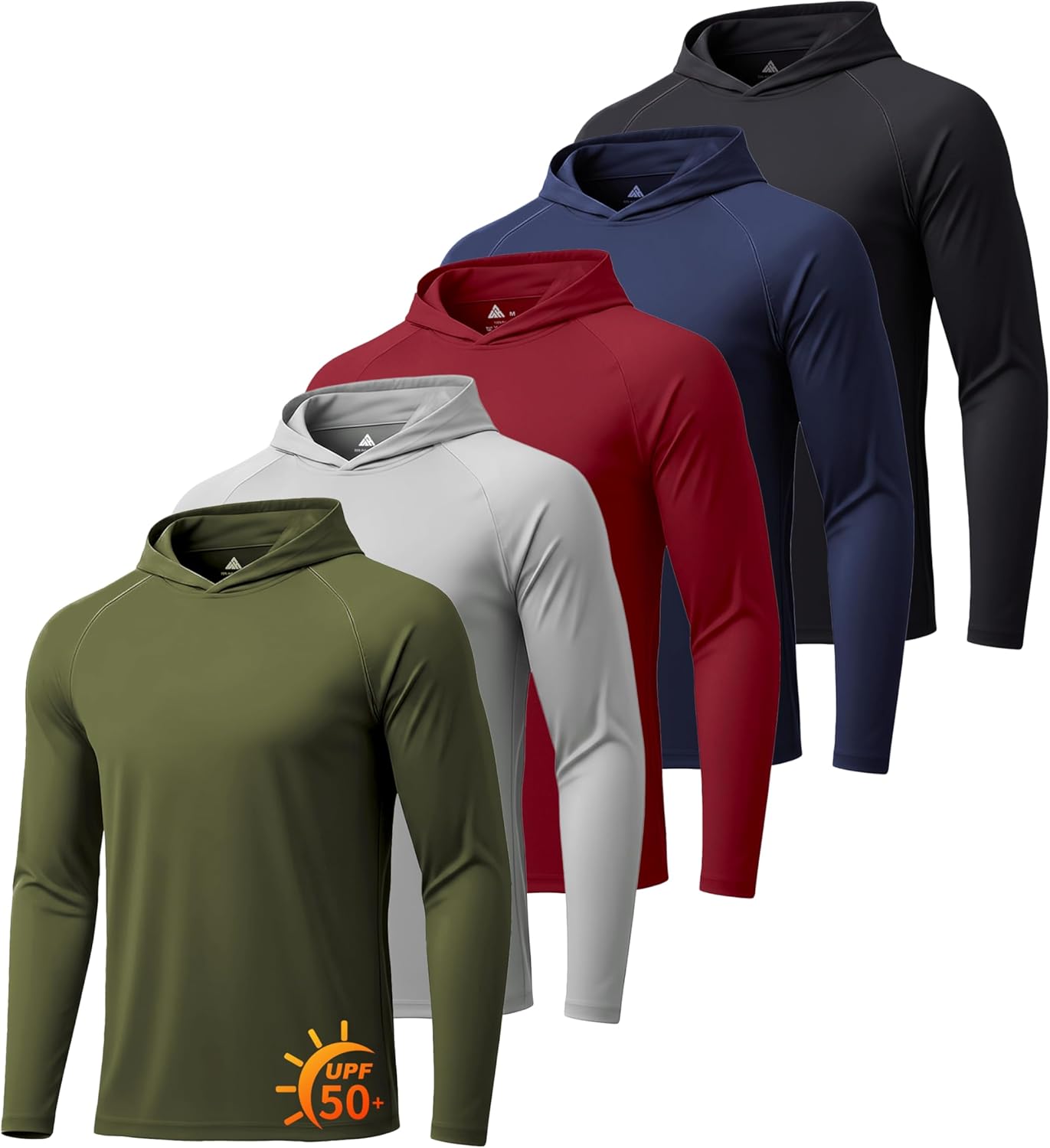 ZITY 5 Pack Mens UPF 50+ Hoodie Shirts Sun Protection Athletic Fast Dry Lightweight Rashguard for Fishing Hiking Workout
