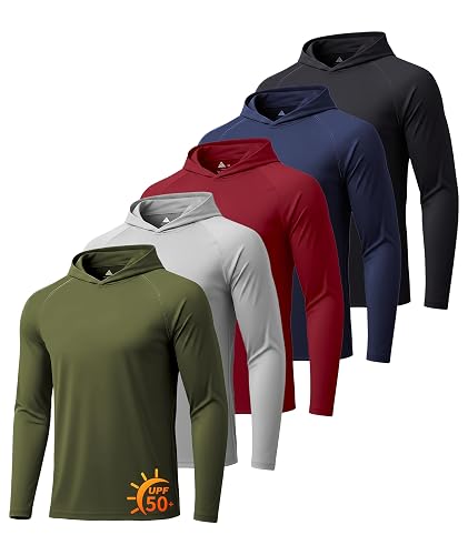 ZITY 5 Pack Mens UPF 50+ Hoodie Shirts Sun Protection