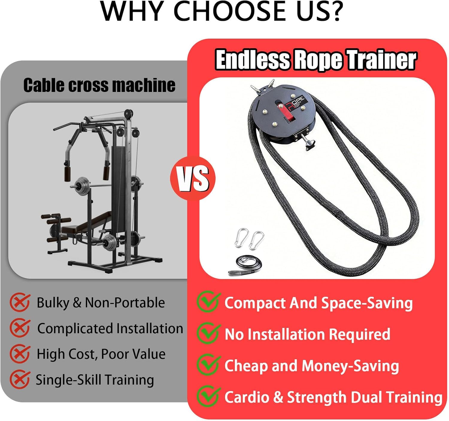 Rack Mounted Endless Rope Pulley System, Endless Rope Trainer, 4000mm (13 ft) Closed-Loop Nylon Rope, Home Gym Infinity Rope for Interval Resistance Training, No Assembly Required Black