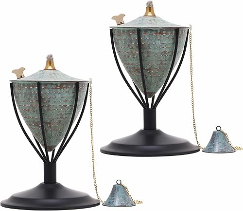 Legends Direct Amsterdam - Juego de 2 antorchas de mesa de metal prémium para exteriores, alto estilo Tikiw Snuffer, mecha de fibra de vidrio y