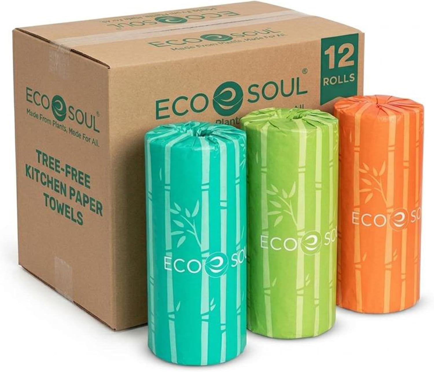 Eco Soul Bamboo Paper Towel Set Of 12 Rolls |150 Sheets Per Roll | Ultra Absorbent, Eco-Friendly, Sustainable, Food Safe Kitchen Paper Towel
