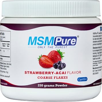 KALA HEALTH MSMPure Strawberry Acai Flav MSM Powder Coarse Flakes, 8.8 oz | OptiMSM Powder Supplement, US-Sourced MSM, Organic Sulfur, Vegan, Joint Comfort & Mobility, Skin Appearance, Hair & Nails
