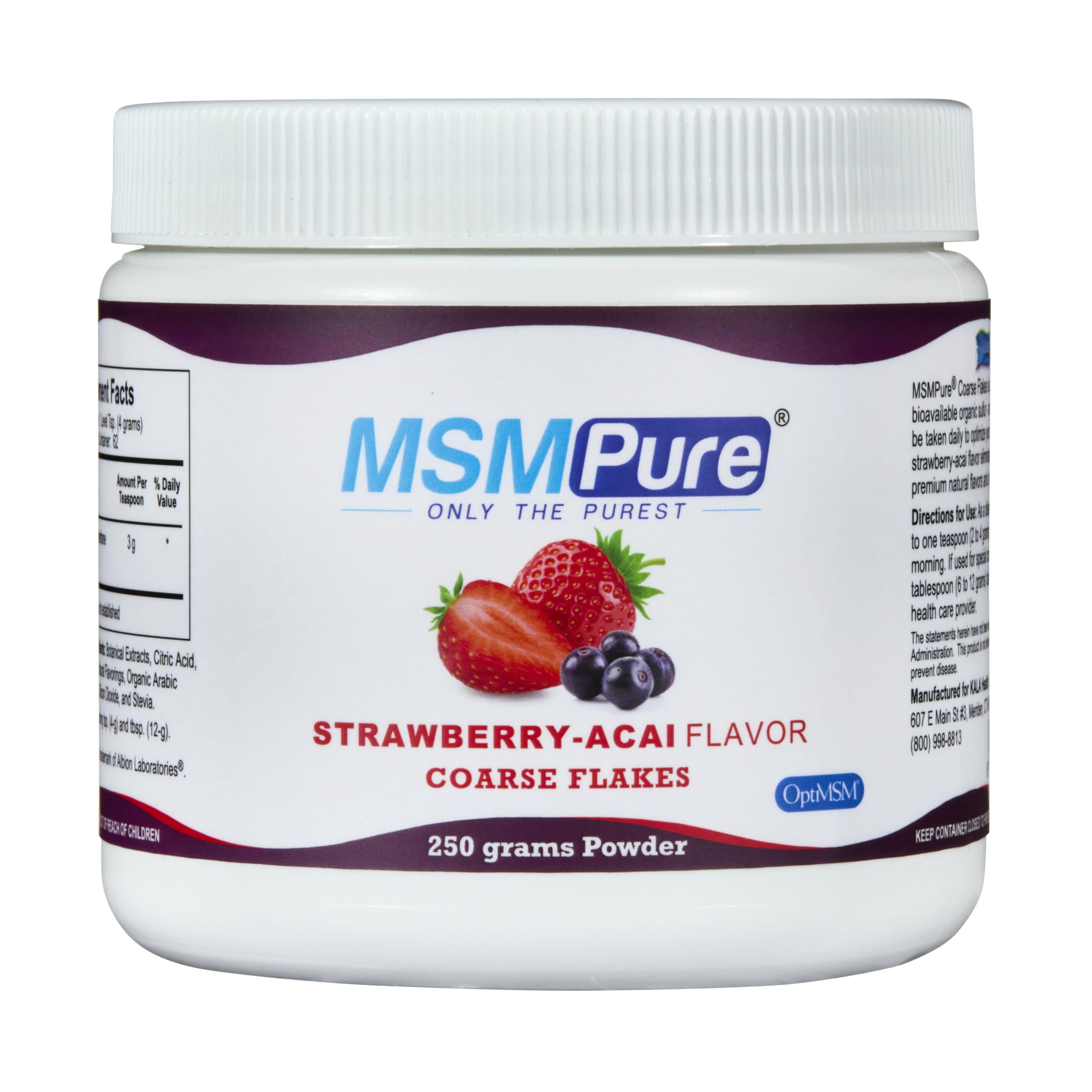 KALA HEALTH MSMPure Strawberry Acai Flav MSM Powder Coarse Flakes, 8.8 oz Strawberry Acai 8.8 Ounce (Pack of 1)