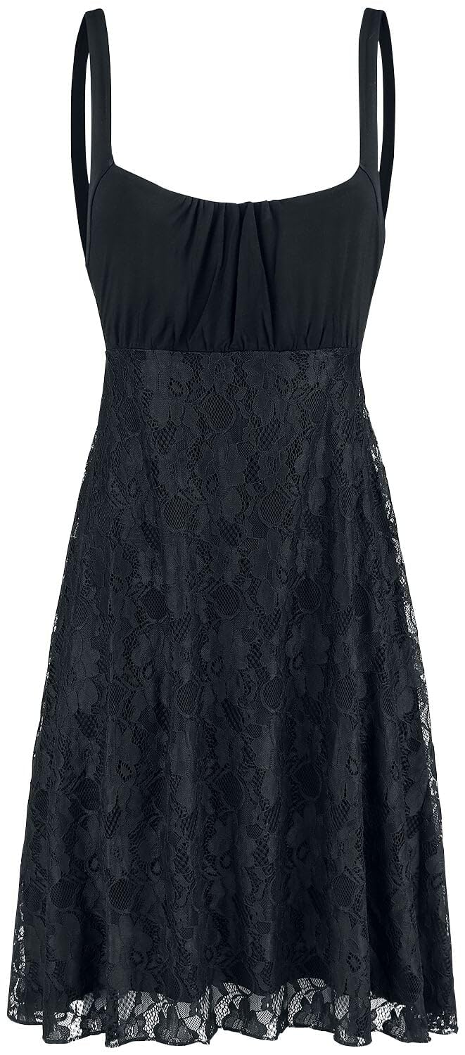 EMP Mujer Vestido Negro Falda de Encaje