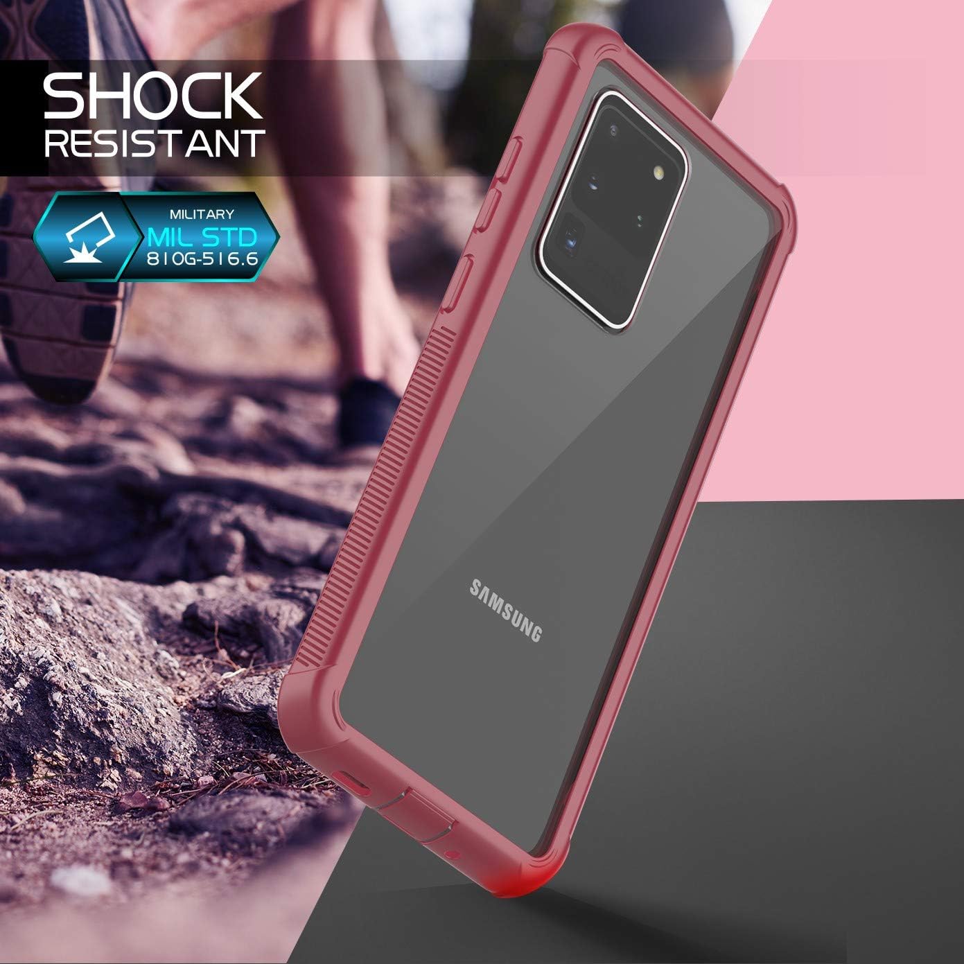 Temdan for Samsung Galaxy S20 Ultra Case, Built-in Screen Protector Full Body Heavy Duty Shockproof Case Support Wireless Charger for Samsung Galaxy S20 Ultra 5G 6.9 inch 2020 (Pink)