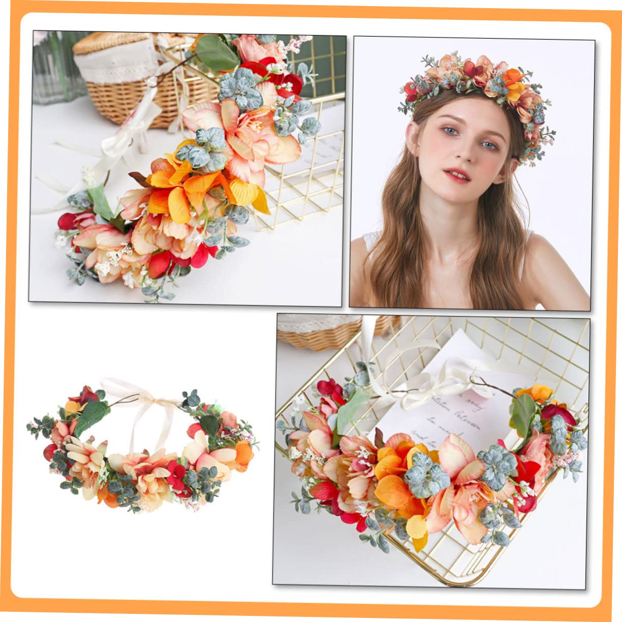 Healeved 4 Stück Romantisches Blumenkronen-stirnband Für Frauen Kopfbedeckungen Für Hochzeiten Leichte Haarbänder