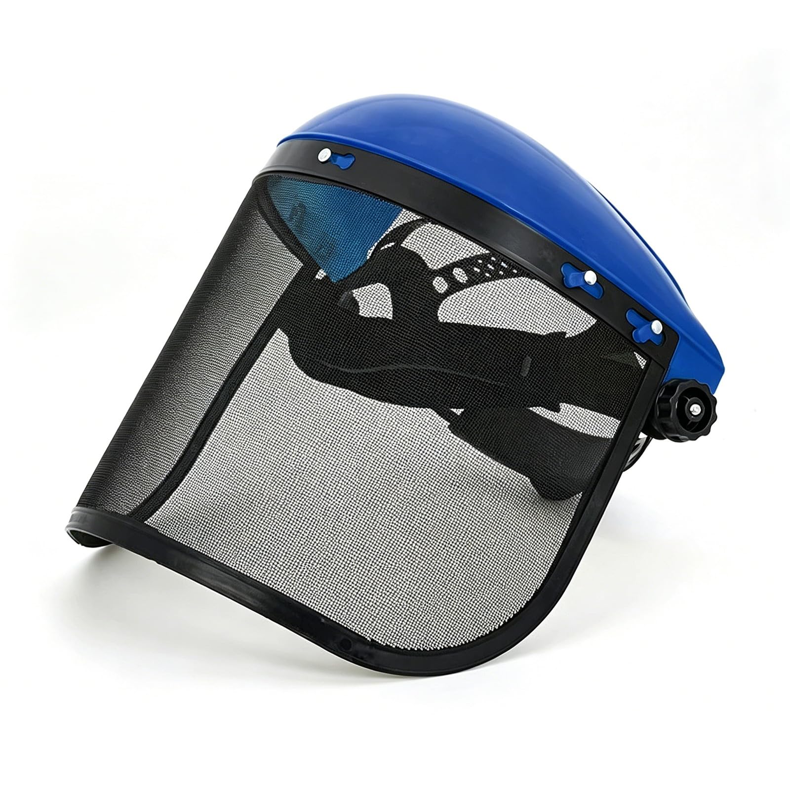 Gesichtsschutz Helme, Forstschutzhelm mit Netzvisier und Verstellbarem Kopfband, Gesichtsschutz Motorsense, Kettensägen Helm, Schutzhelm Kettensäge für Gartenarbeit Holzeinschlag, Blau