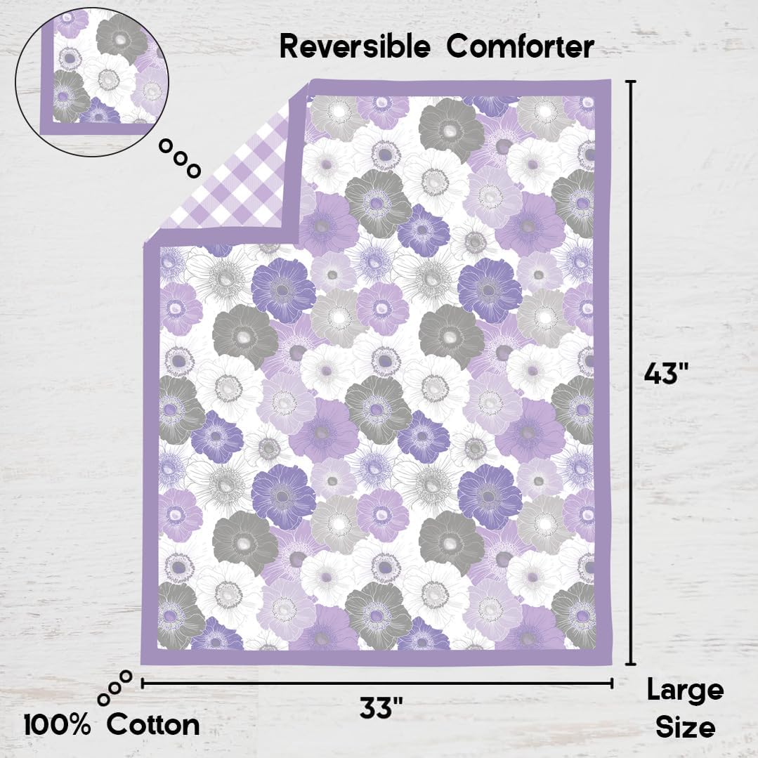 Watercolor Flowers Purple/Gray Girls Crib Bedding Set 10 pc Crib Bedding Set with 2 Crib Fitted Sheets