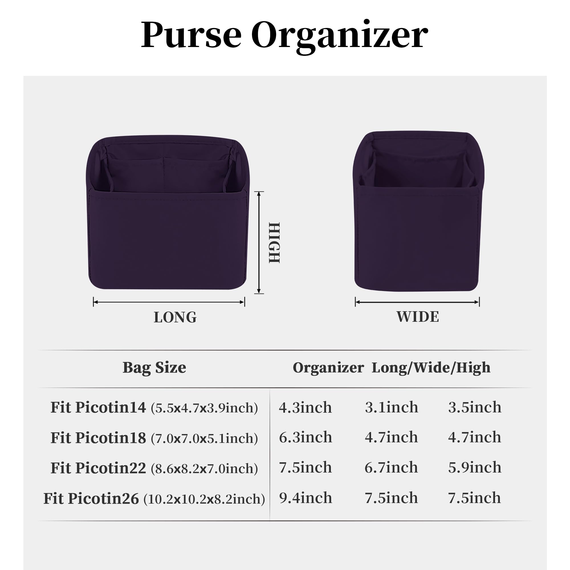 Organizador de monedero para picotina 18/22, organizador de bolsas de satén para bolsas de picotina, artículos esenciales ligeros para mujer, bolsos de lujo, forro interior suave al tacto con