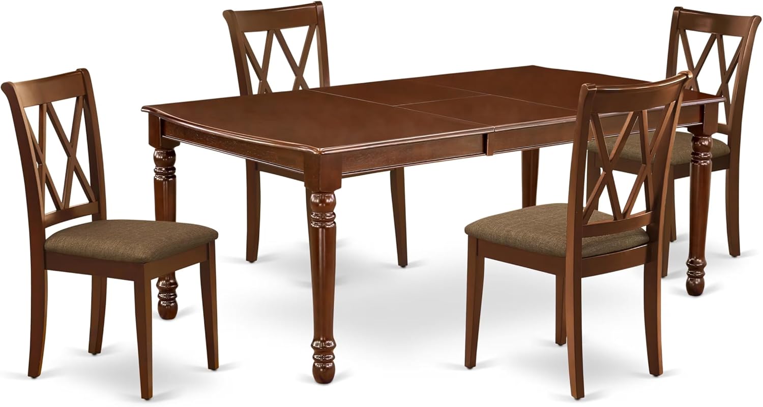 East West Furniture DOCL7-MAH-C 7 Piece Kitchen Table & Chairs Set Consist of a Rectangle Butterfly Leaf Dining Table and 6 Linen Fabric Upholstered Chairs, 42x78 Inch, Mahogany