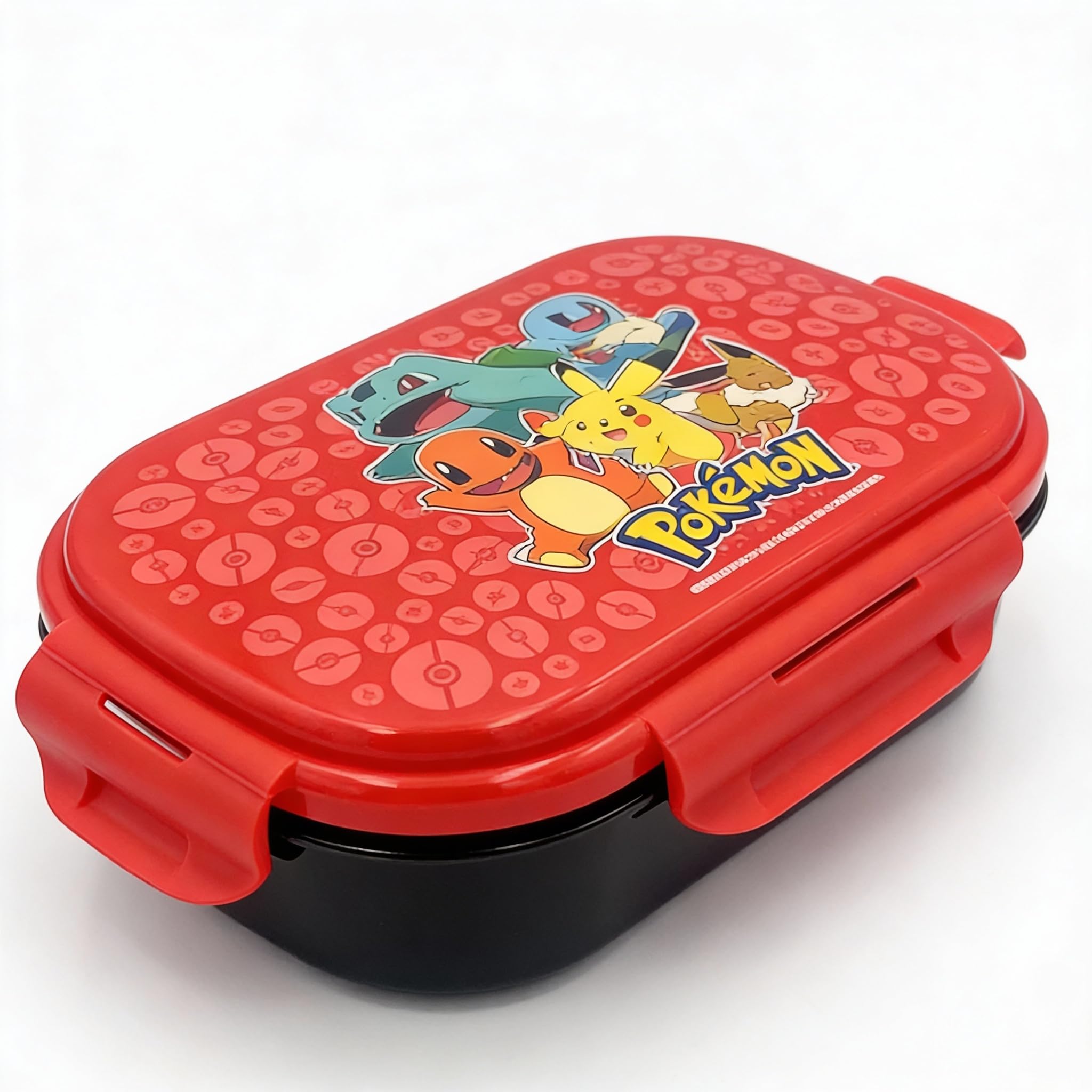 Pokemon Bento Lunch Box with Spork, Pikachu Charmander Bulbasaur Squirtle Eevee Kids Lunch Box, 2 Compartment Leak Resistant Bento Box with 4 Latches, BPA Free Dishwasher Safe Lunchbox 23 x 20 x 8 cm