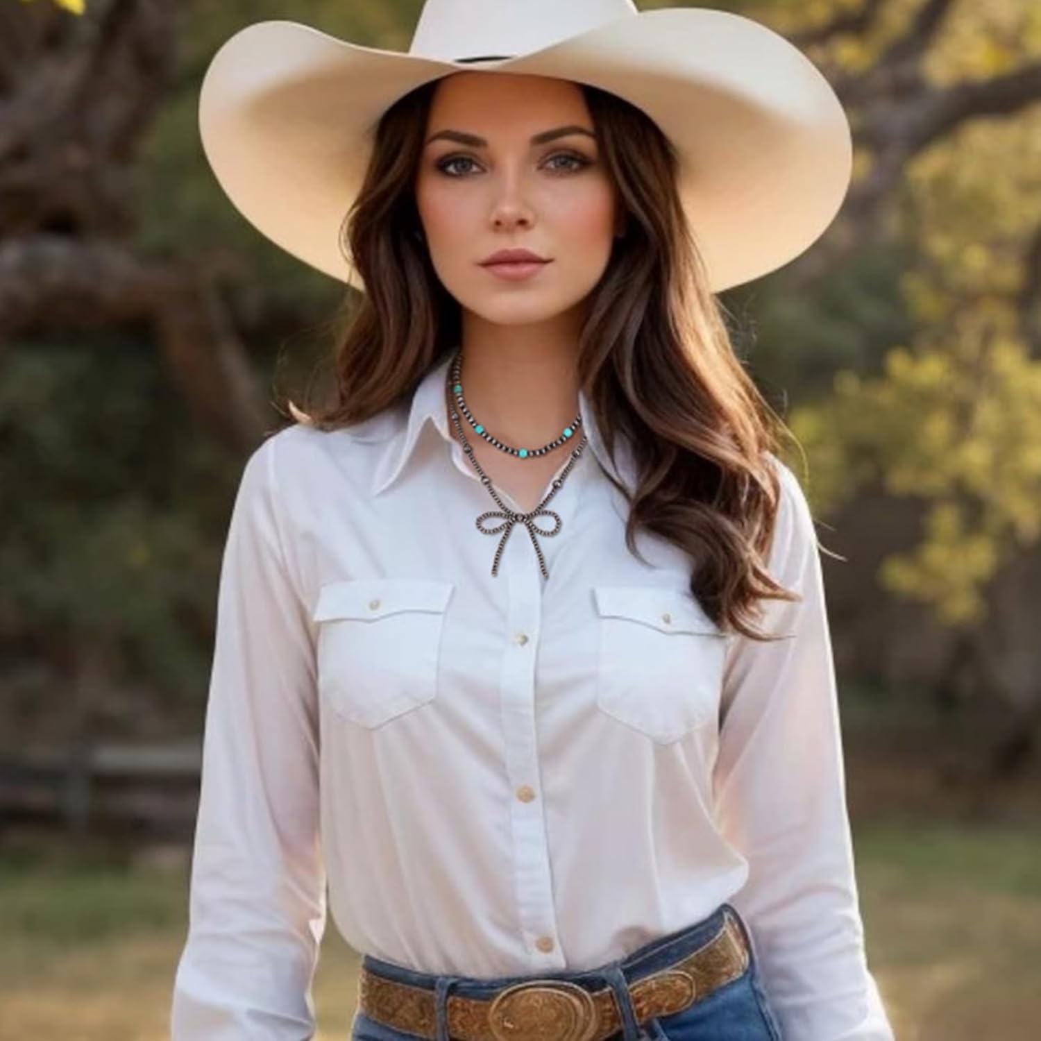 Navajo Pearl Bow Necklace Western Jewelry for Women Cowgirl Turquoise Necklaces Jewelry - Image 3