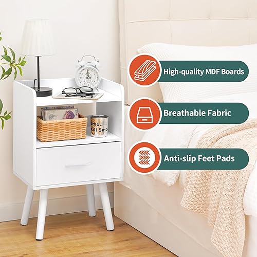 Miniatura 4 de Yoobure Mesita de noche moderna con cajón, mesitas de noche, mesitas de noche de mediados de siglo con estante de almacenamiento abierto, mesita de