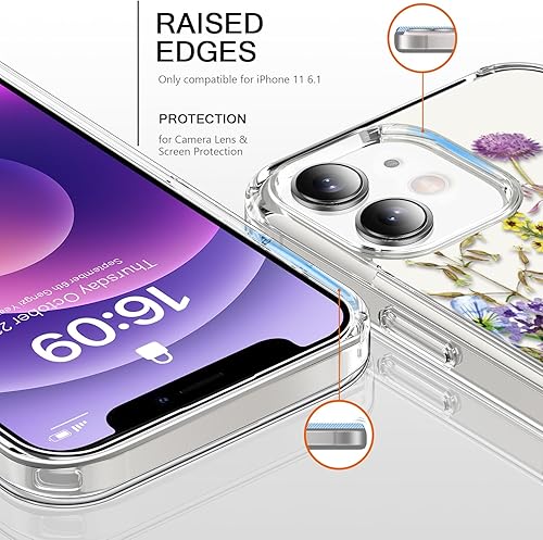 Miniatura 2 de bicol Funda para iPhone 11 con protector de pantalla y protector de lente de cámara, diseños florales de moda para mujeres y niñas, cubierta