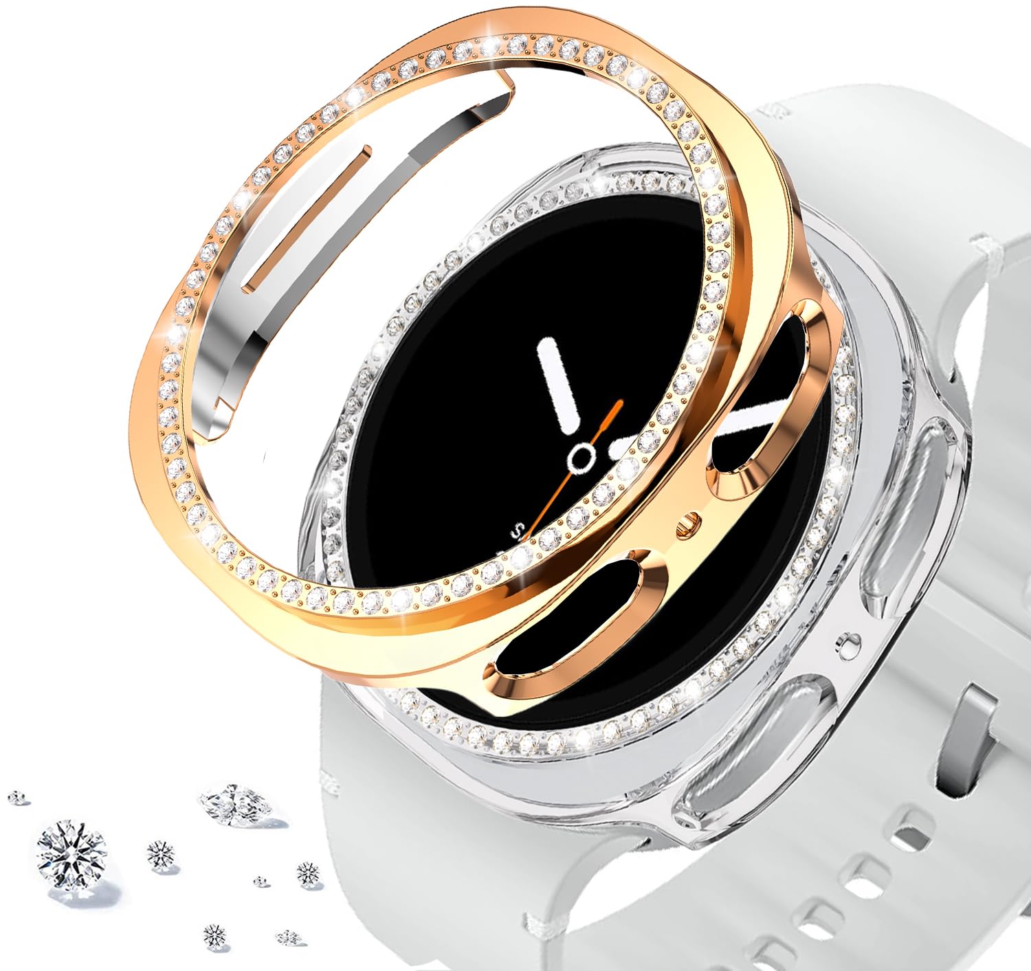 DEALELE [2-PACK] Case Compatible with Samsung Galaxy Watch 5/4 44mm, Bling Single-Row Diamond PC Protective Case Replacement Watch Cover Bumper (44mm, Gold+Transparent) — view 83