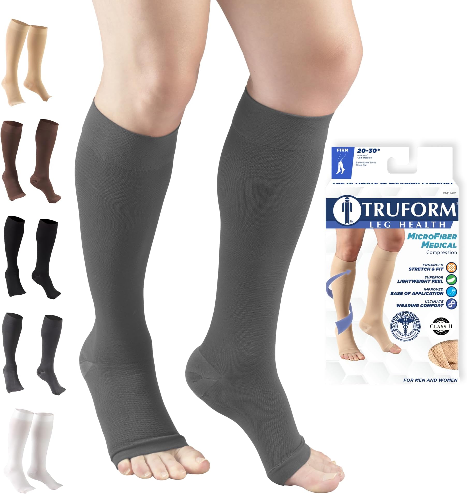 20-30 mmHg Compression Stocking for Men and Women, Knee High Length, Open Toe