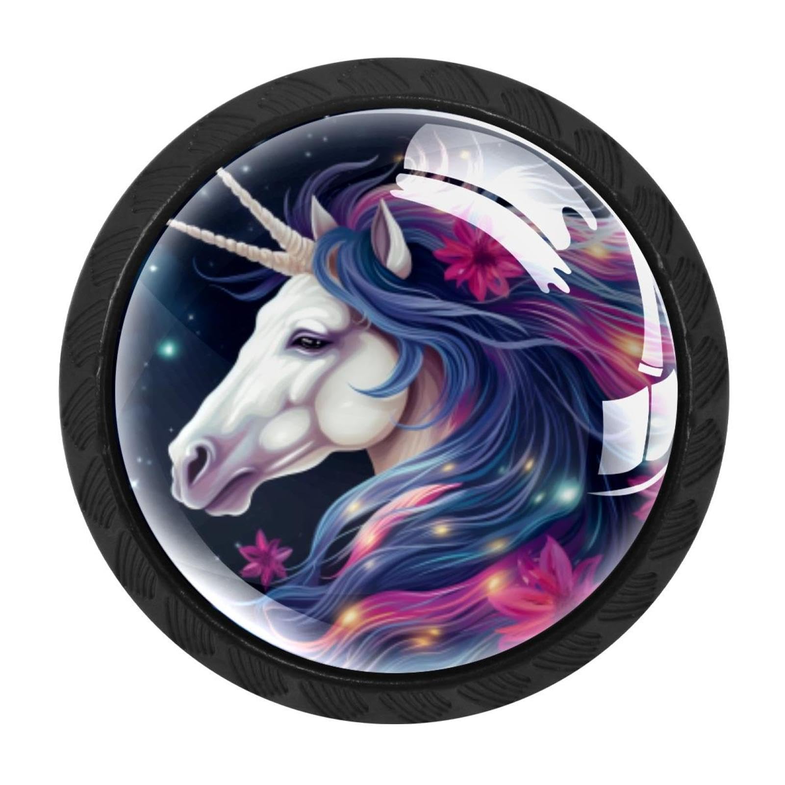 Chenzzzz Multicolored 02 4Pcs Starry Unicorn Drawer Knobs Black Cabinet Knobs Cupboard Handles Hardware Round Door Pull Handle For Cabinet Wardrobe Drawer Bedroom Bathroom Furniture