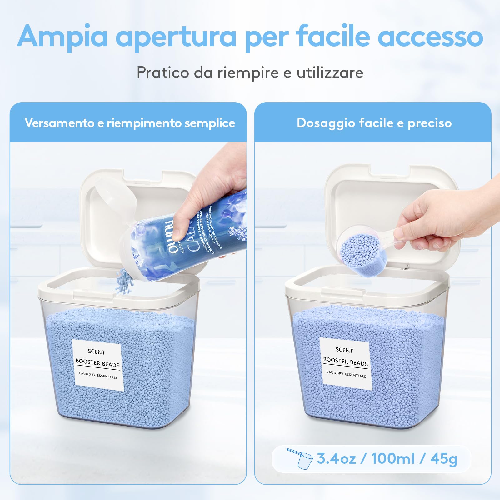 Lifewit Contenitore Detersivo Capsule di Detersivo per Bucato, Dispenser Detersivo Lavatrice in Plastica, Dispenser Sapone e Lozioni Commerciali con Etichette e Cucchiai, 2700 ml, 2 Pezzo