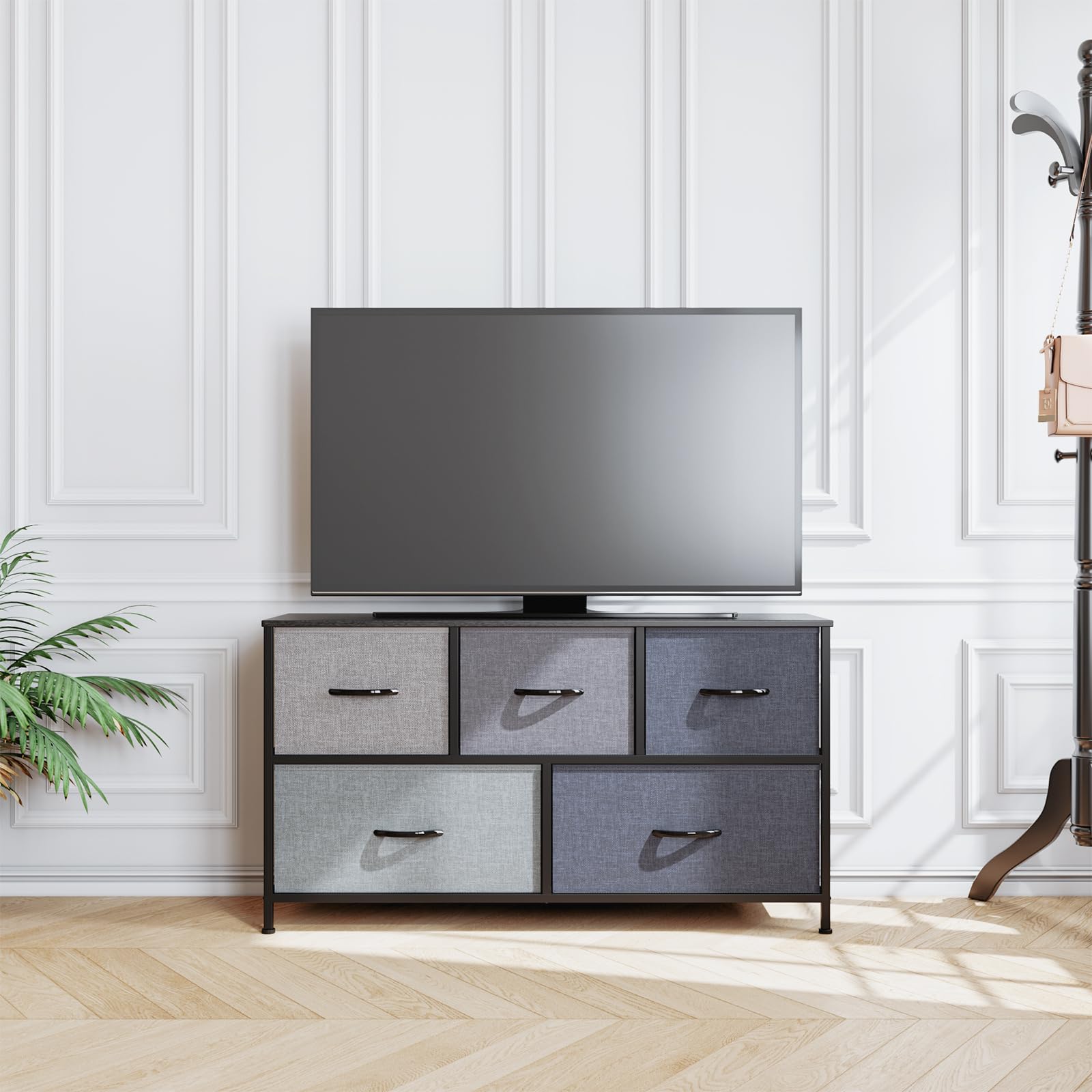 LLappuil Kommode mit 5 Schubladen, kleine Aufbewahrungskommode für Schlafzimmer, Schrank, Flur, Eingangsbereich, Kinderzimmer, Stoffkommode mit faltbaren Aufbewahrungsbehältern, Stahlrahmen,