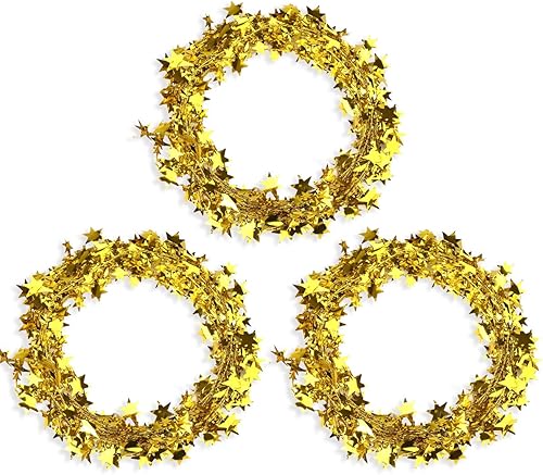 CCINEE Guirnalda de oropel de estrella de 75 pies con alambre, guirnalda de alambre de estrella de Navidad para árbol de Navidad, hogar, boda,