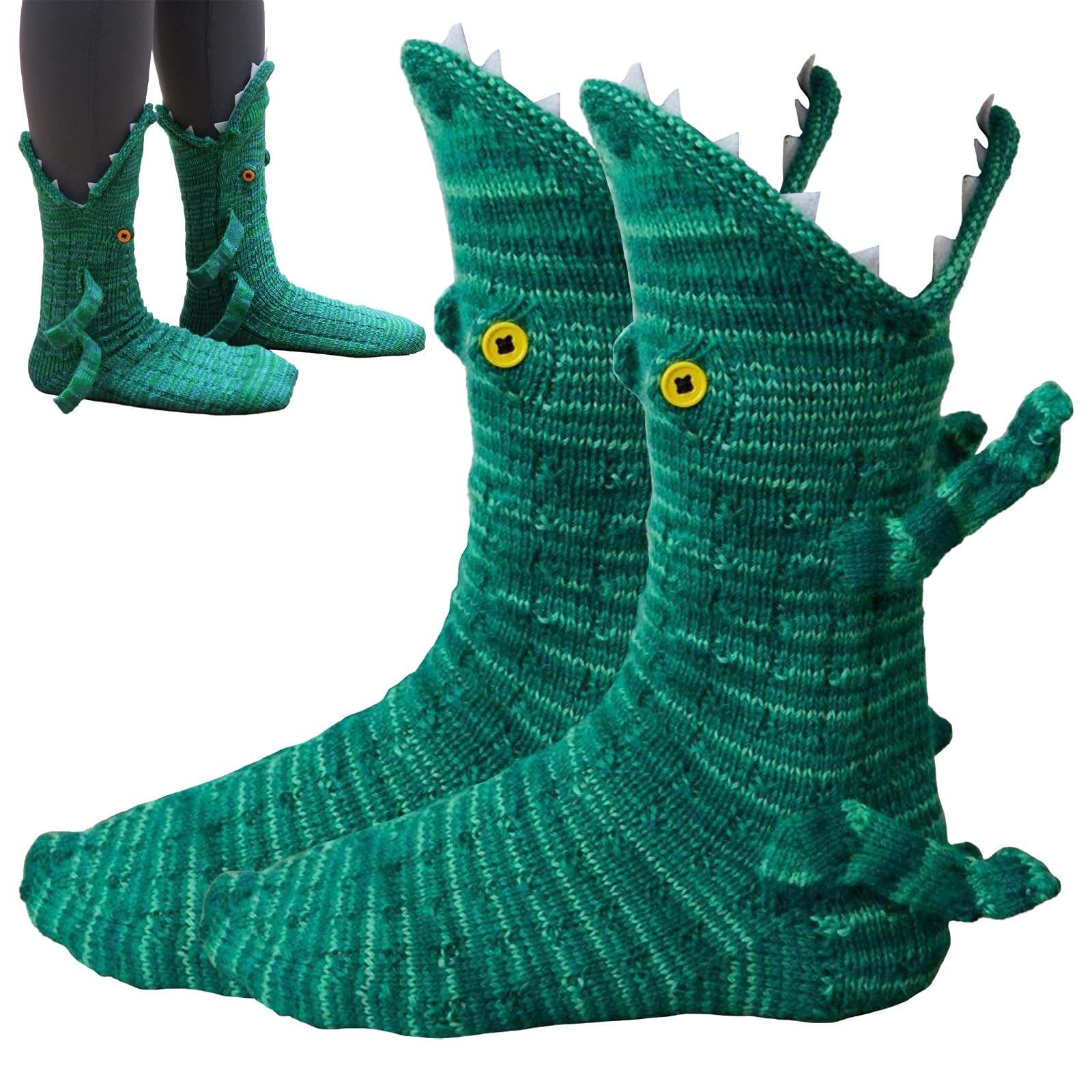 Anmahe Unisex Green 1 Pair Knit Crocodile Animal Shape Floor Socks - Winter Funny Fuzzy Cozy Novelty Fluffy Slippers - Christmas Halloween Stitch Gifts