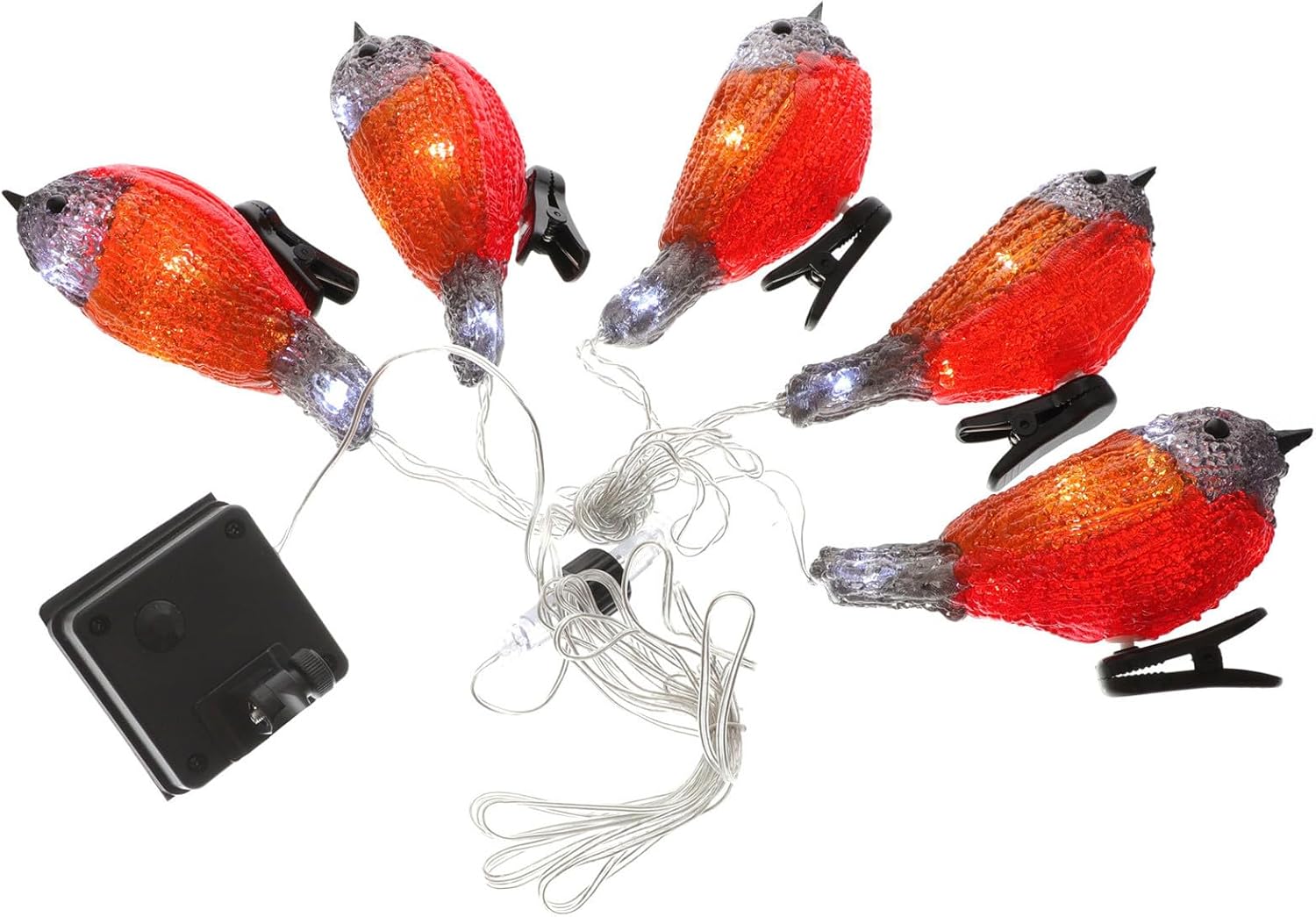 balacoo Solar-Powered Acrylic Bird String Lights Waterproof LED Festival Lamp String with Red and Yellow Bird Clips Outdoor Garden Decorative for Patio and Holiday Celebration