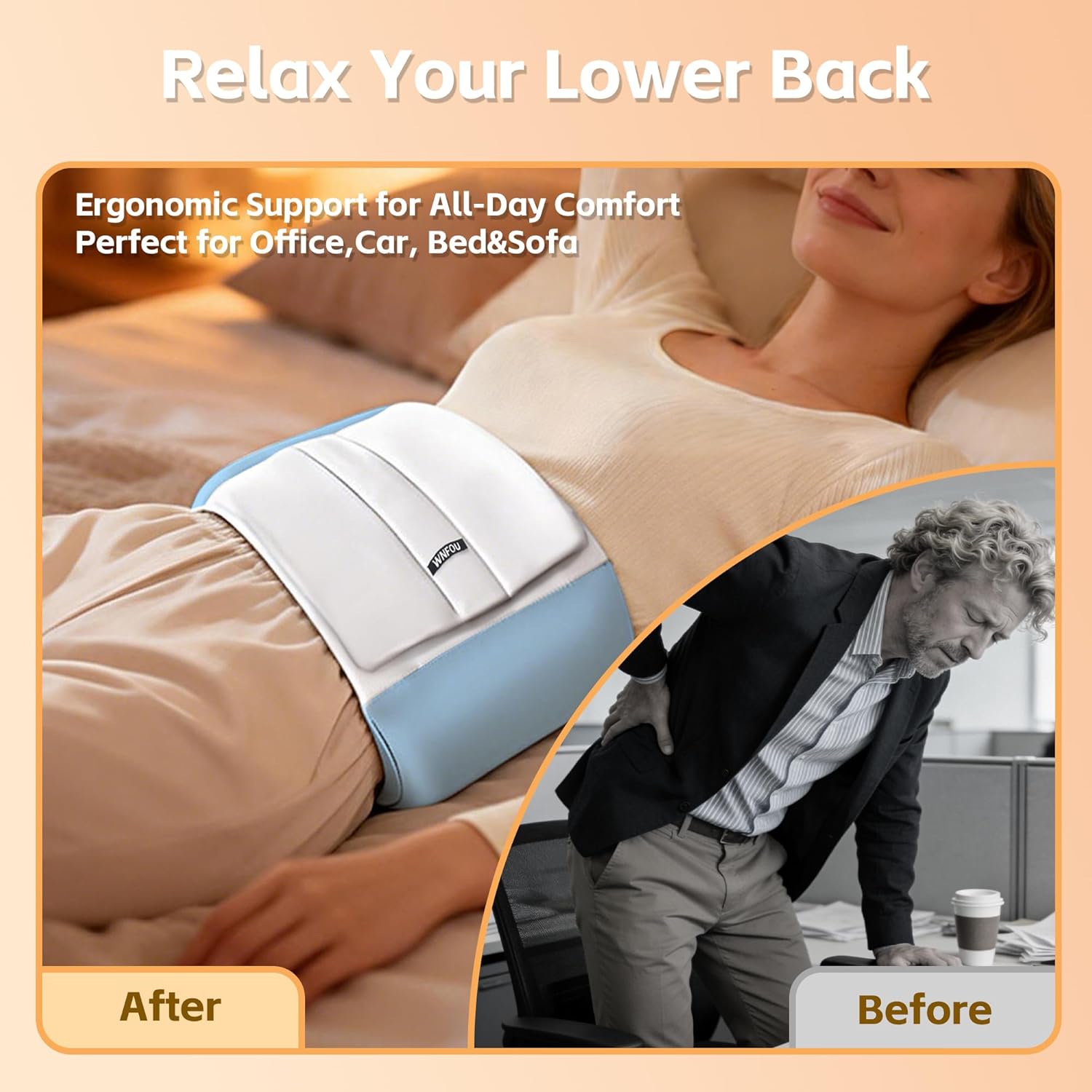 Lumbar Support Pillow for Office Chair & Sleeping, Wrap Around Lower Back Pillow with Breathable Ice Silk Cotton, Provides Comfortable Lower Back Support for Side/Back/Stomach Sleepers