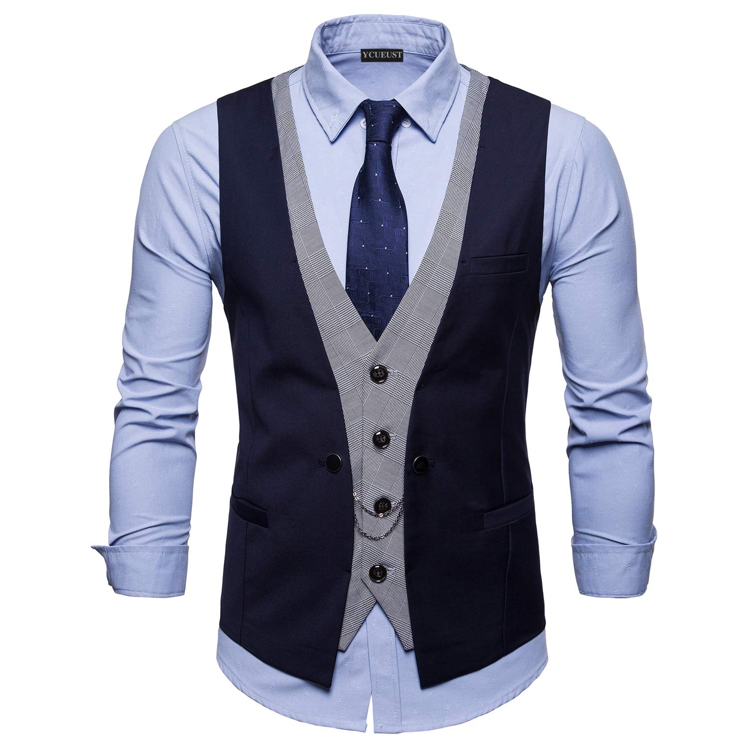 Fake Due Pezzi Gilet Uomo Slim Fit Blazer Senza Maniche Cerimonia Waistcoat
