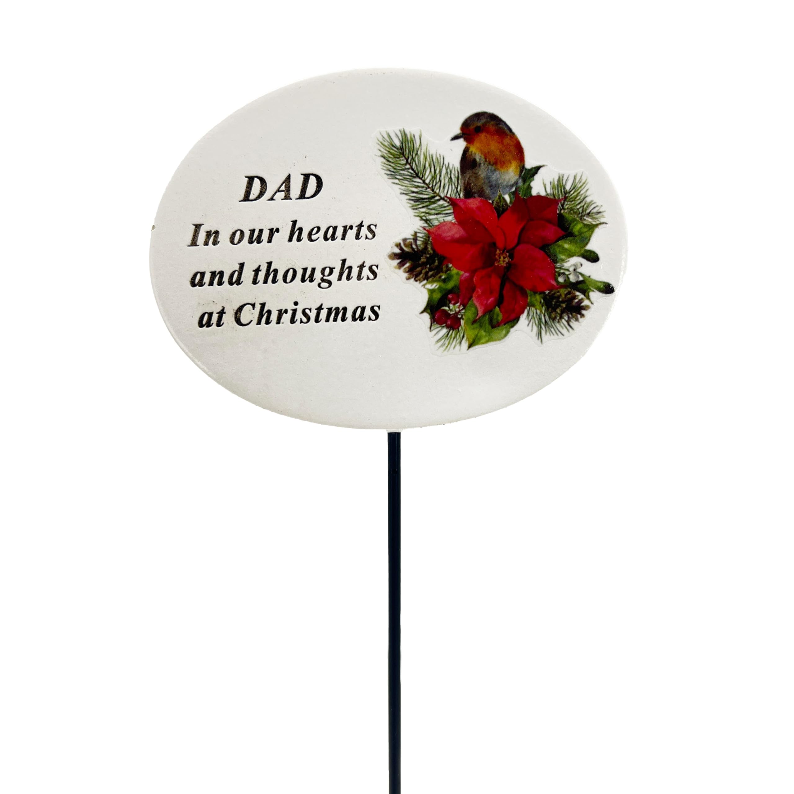 Angraves Stone Effect Dad Christmas Xmas Robin Poinsettia Flower Memorial Tribute Stick Graveside Plaque
