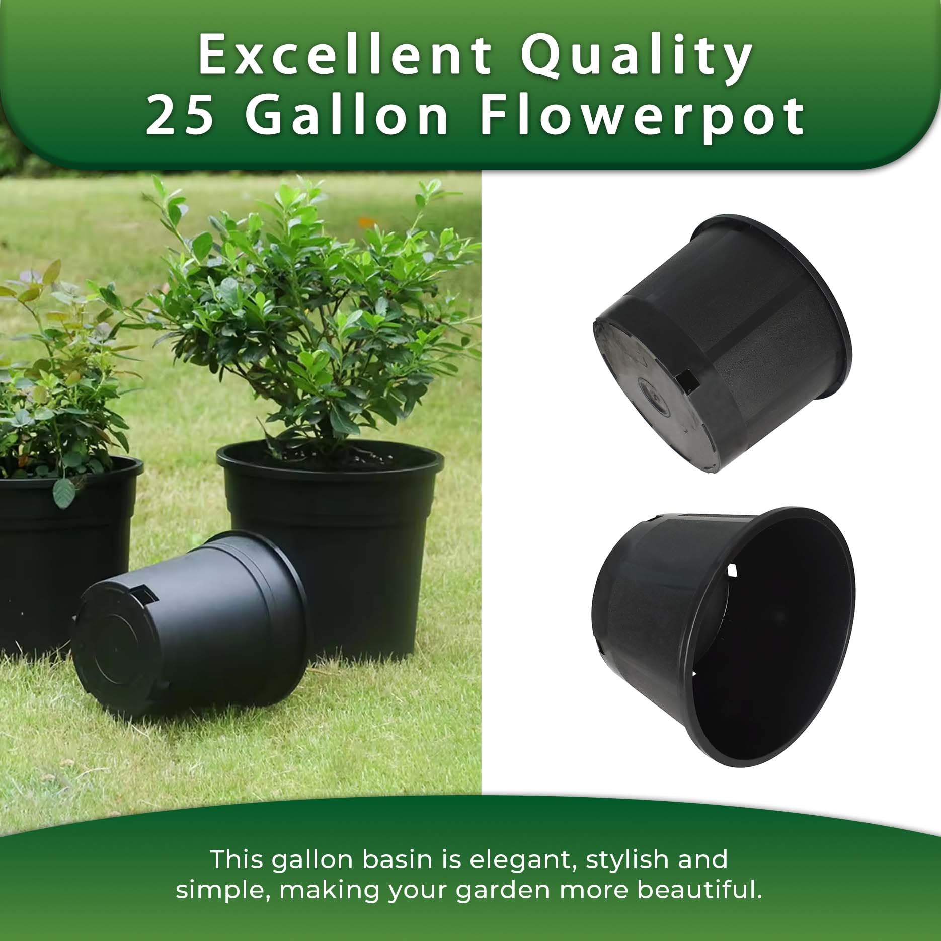Black Plastic Nursery Pots | 1, 2, 3, 5, 7, 10, 20, 25 Gallon Plant Containers