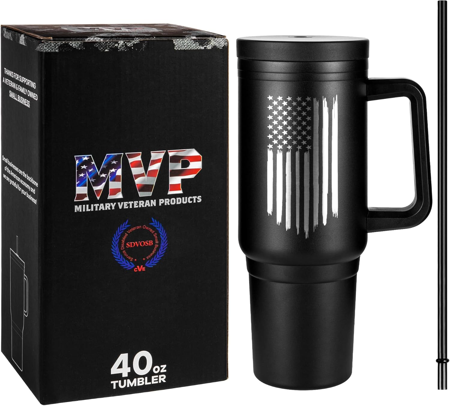 40oz Insulated American Flag Tumbler with Handle, Lid & Straw - USA Gifts - Use for Water, Tea, Coffee & More-Flag 40oz Tumbler - Image 5