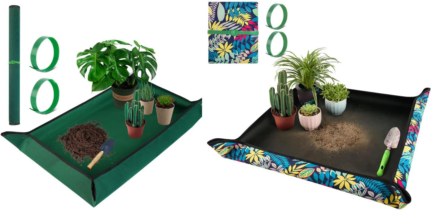 HNXTYAOB 43" X 29" Large Plant Repotting Mat + 29.5" X 29.5" Leaf Print Potting Mat for Plant Transplanting and Mess Control.