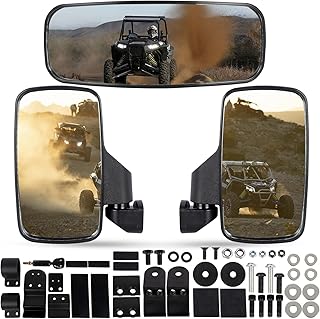 RANSOTO Defender UTV Side Mirror And Center Mirror Compatible With Polaris Ranger XP 500, 570, 900, 1000, Ranger Diesel, ETX/EV, General 1000, Can-Am Maverick Trail Rear View Mirror