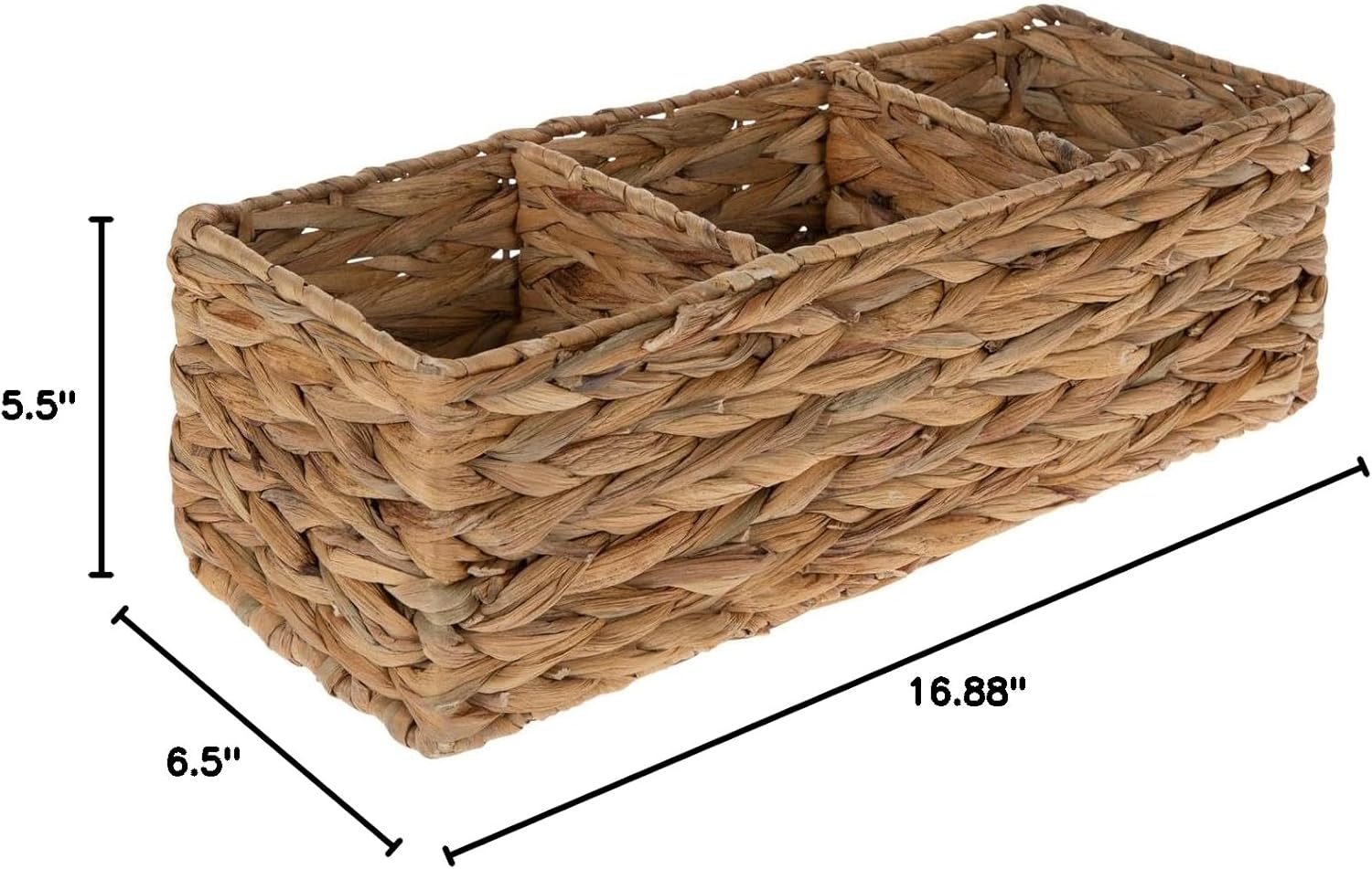 Hobby Lobby Water Hyacinth Storage Basket, 3 Compartments, Natural Tan & Brown, 16.88W x 6.5D x 5.5H inches, Storage Bins for Bathroom, Laundry, Pantry, Office, Craft Supplies